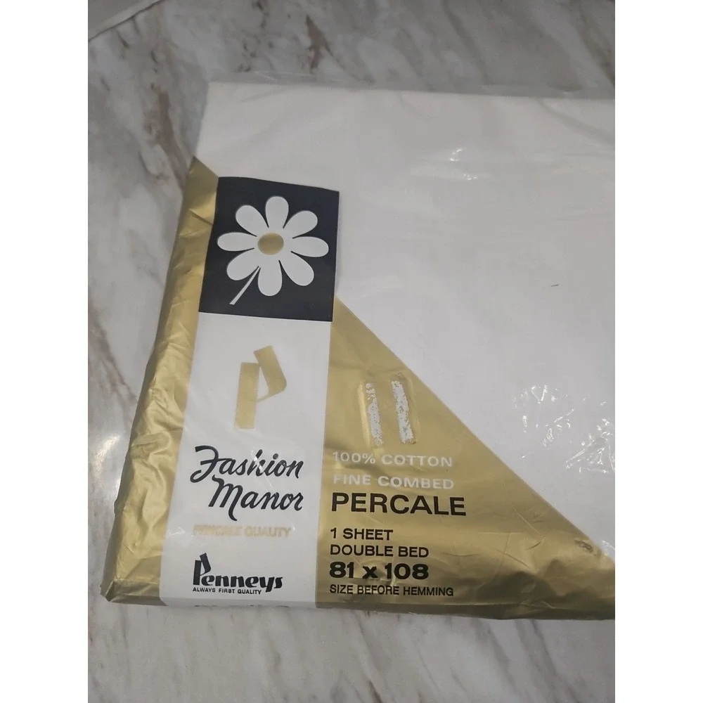 Vintage Penneys Fashion Manor Penn Double Bed Percale Sheet 81 x 108 White